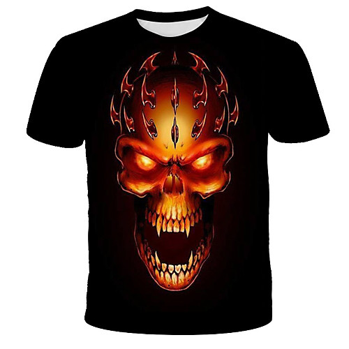 

Men's Daily Holiday Street chic / Exaggerated T-shirt - 3D / Tie Dye / Skull Blue & White, Print Black