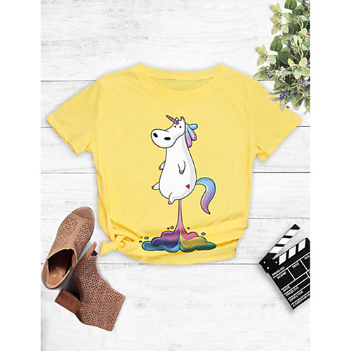 

Women's Daily Going out Basic T-shirt - Cartoon Print Yellow