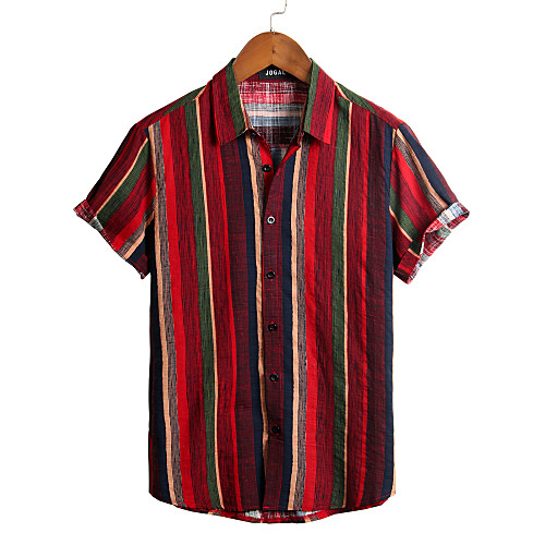 

Men's Holiday Beach Tropical / Hawaiian Shirt - Striped Red