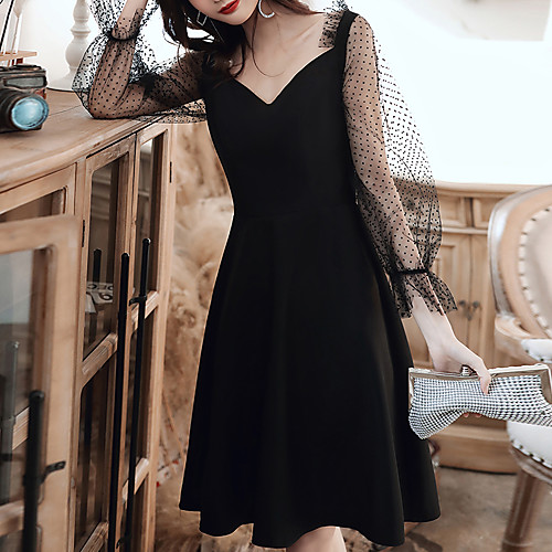 

A-Line V Neck Knee Length Tulle / Spandex Minimalist / Black Homecoming / Cocktail Party Dress with Sleek 2020