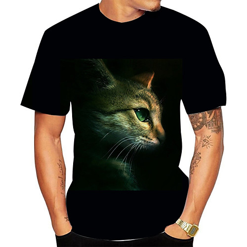 

Men's Daily Going out Basic T-shirt - 3D / Animal Black Black