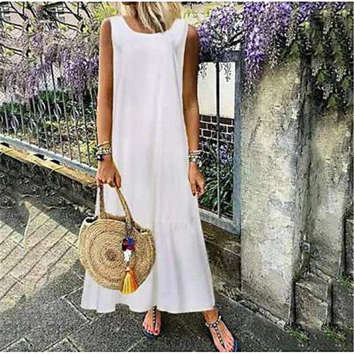 

Women's 2020 White Black Summer Dress Casual Shift Solid Color S M