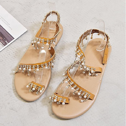 

Women's Sandals Summer Flat Heel Open Toe Daily Faux Leather Brown