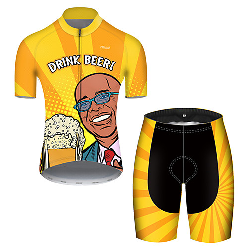 

21Grams Men's Short Sleeve Cycling Jersey with Shorts Black / Yellow Oktoberfest Beer Bike Breathable Sports Patterned Mountain Bike MTB Road Bike Cycling Clothing Apparel / Stretchy