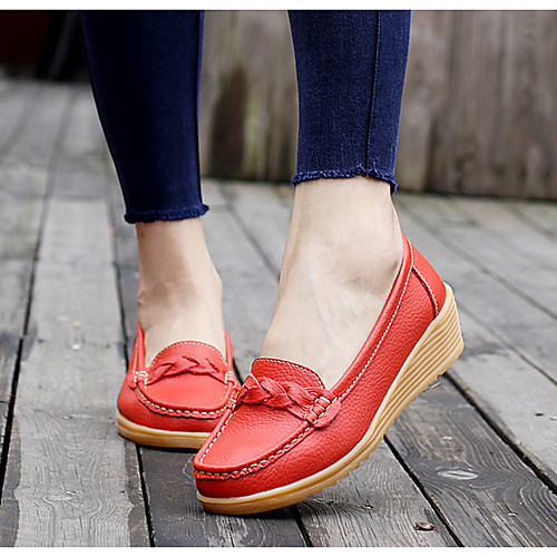 

Women's Loafers & Slip-Ons Spring & Summer Wedge Heel Round Toe Daily PU White / Black / Yellow