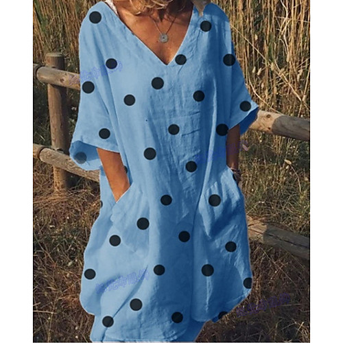 

Women's A Line Dress - Half Sleeve Polka Dot Summer V Neck Casual Loose 2020 White Blue Yellow Blushing Pink S M L XL XXL XXXL