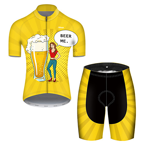 

21Grams Men's Short Sleeve Cycling Jersey with Shorts Black / Yellow Oktoberfest Beer Bike Breathable Sports Patterned Mountain Bike MTB Road Bike Cycling Clothing Apparel / Stretchy
