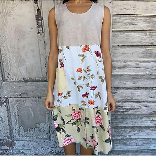 

Women's Shift Dress - Sleeveless Floral Summer Elegant 2020 Red Yellow Gray S M L XL