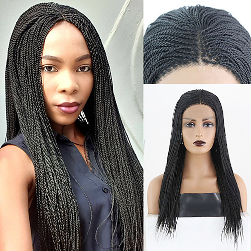 

Synthetic Lace Front Wig Box Braids Plaited Middle Part Braid Lace Front Wig Long Black#1B Synthetic Hair 18 24 inch Women's Soft Party Women Black Pink