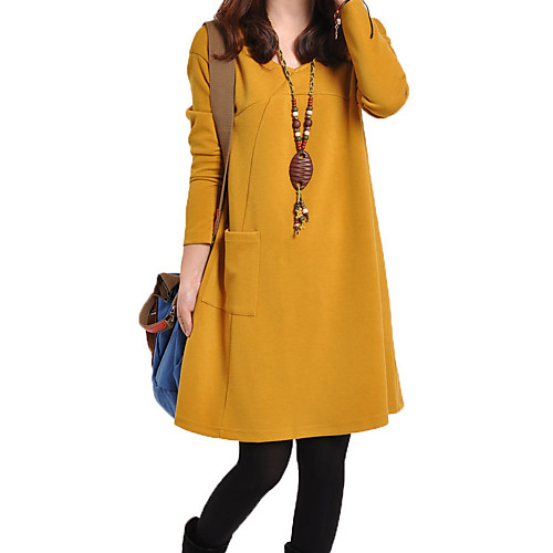 

Women's 2020 Yellow Brown Summer Fall Dress Casual Shift Solid Color M L