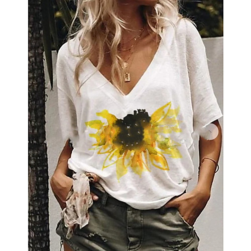 

Women's Geometric T-shirt V Neck Daily Summer White S M L XL 2XL 3XL