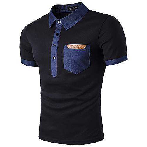 

Men's Daily Work Business / Basic T-shirt - Color Block Patchwork White