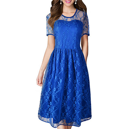 

Women's Sheath Dress - Short Sleeves Solid Color Summer Elegant 2020 Blue S M