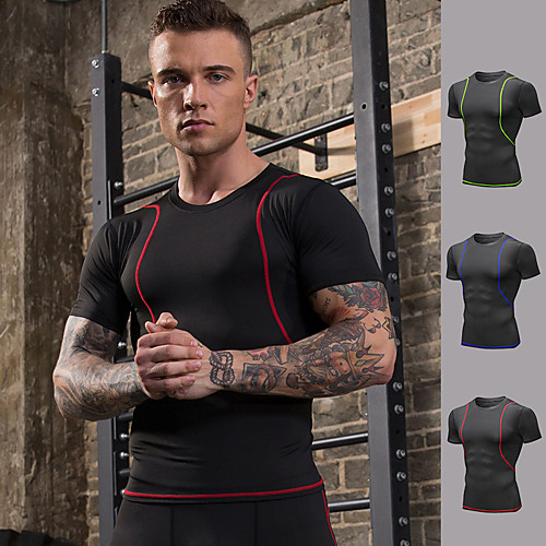 

Men's Running Shirt Color Block Black / Red Black / Green Black / Blue Elastane Yoga Running Fitness Tee / T-shirt Short Sleeve Sport Activewear Breathable Quick Dry Comfortable Stretchy
