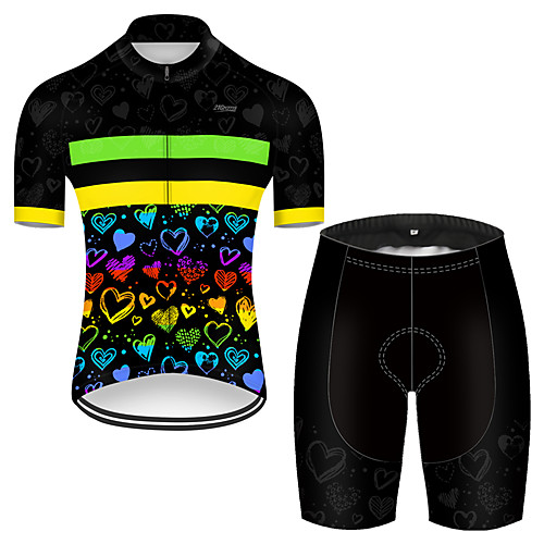 

21Grams Men's Short Sleeve Cycling Jersey with Shorts Black / Yellow Rainbow Bike Breathable Sports Rainbow Mountain Bike MTB Road Bike Cycling Clothing Apparel / Stretchy