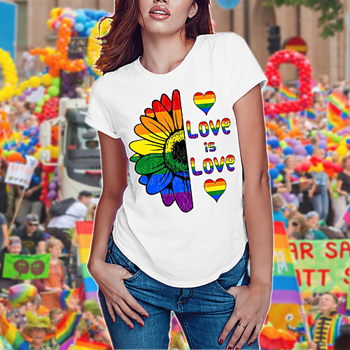 

Women's Rainbow Graphic Pride Day Print T-shirt Basic White