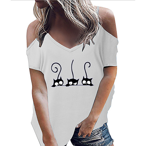 

Women's Geometric T-shirt V Neck Daily Summer White Black Blue S M L XL 2XL