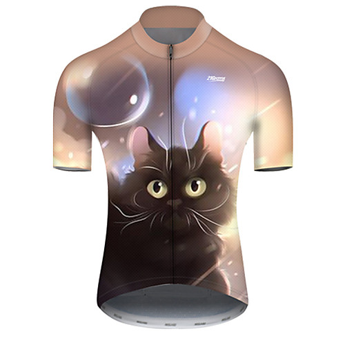 

21Grams Men's Short Sleeve Cycling Jersey Black / Yellow Galaxy Cat Bike Top Mountain Bike MTB Road Bike Cycling Breathable Sports Clothing Apparel / Micro-elastic