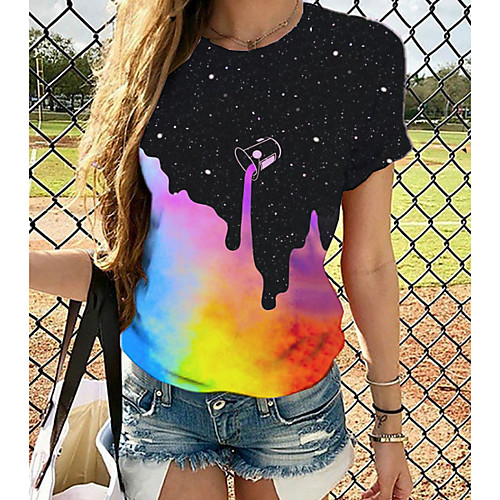 

Women's Graphic 3D Print Pleated Print T-shirt Street chic Exaggerated Daily Going out Rainbow