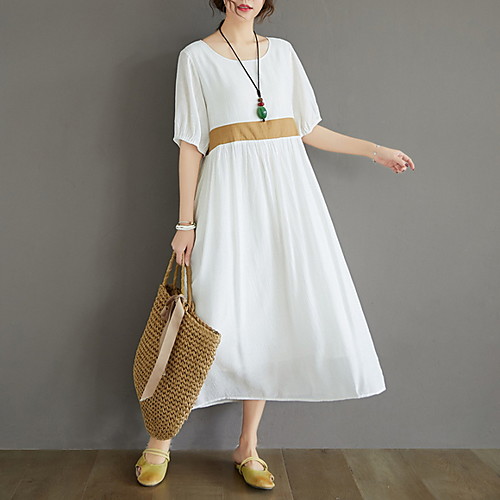 

Women's A Line Dress - Half Sleeve Solid Color Summer Casual 2020 White Black M L XL XXL