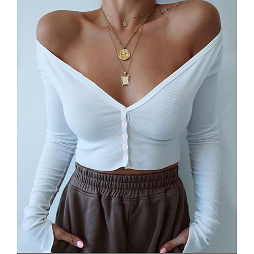 

Women's Solid Colored Blouse Daily Weekend White / Black / Gray