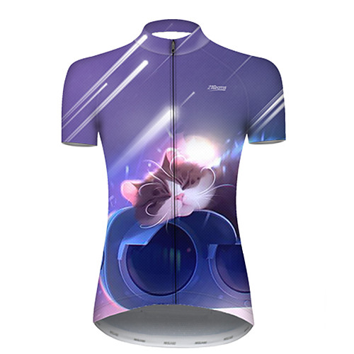 

21Grams Women's Short Sleeve Cycling Jersey Blue / White Galaxy Cat Bike Top Mountain Bike MTB Road Bike Cycling Breathable Sports Clothing Apparel / Micro-elastic