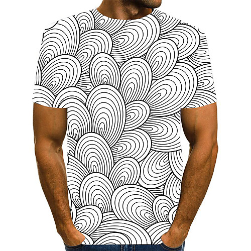 

Men's Geometric 3D Pleated Print T-shirt Street chic Exaggerated Daily Going out Rainbow