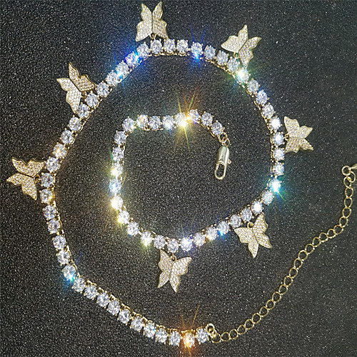 

Synthetic Diamond Necklace Tennis Chain Butterfly Statement Unique Design Trendy Fashion Copper Blushing Pink Gold Silver 60 cm Necklace Jewelry 1pc For Party Evening Masquerade Street