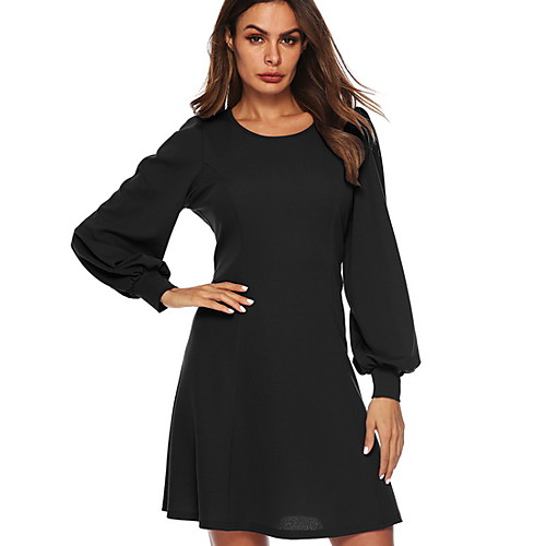 

Women's 2020 Wine Black Summer Dress Work A Line Solid Color S M