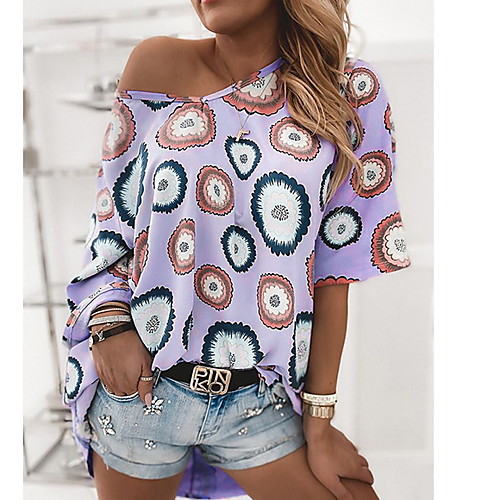 

Women's Geometric T-shirt Daily White / Purple / Blushing Pink / Light Blue