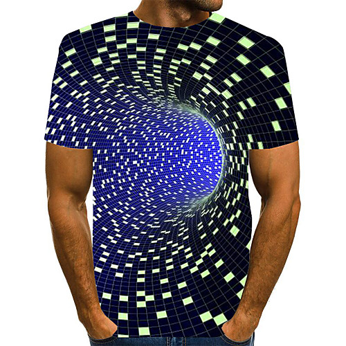 

Men's Geometric 3D Pleated Print T-shirt Street chic Exaggerated Daily Going out Rainbow