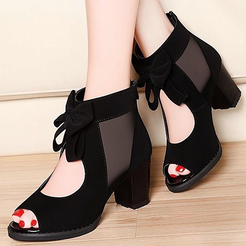 

Women's Sandals Summer Chunky Heel Open Toe Daily Suede Black