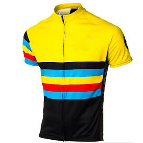 

21Grams Men's Short Sleeve Cycling Jersey Black / Yellow Stripes Bike Jersey Top Mountain Bike MTB Road Bike Cycling UV Resistant Breathable Quick Dry Sports Clothing Apparel / Stretchy