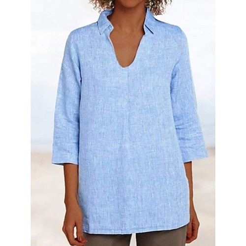 

Women's Solid Colored Blouse Shirt Collar Daily Summer Black Blue Blushing Pink Green S M L XL 2XL 3XL 4XL 5XL