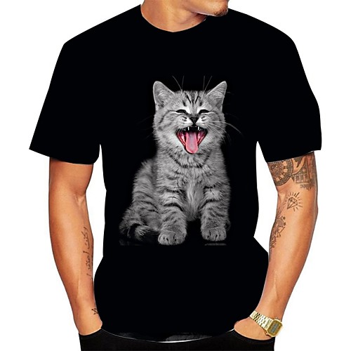 

Men's Daily Going out Basic T-shirt - 3D / Animal Black