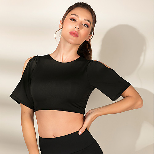 

Women's Yoga Top Crop Tee Cut Out Zipper Solid Color Black Yoga Running Gym Workout Top Short Sleeve Sport Activewear Breathable Comfortable Stretchy