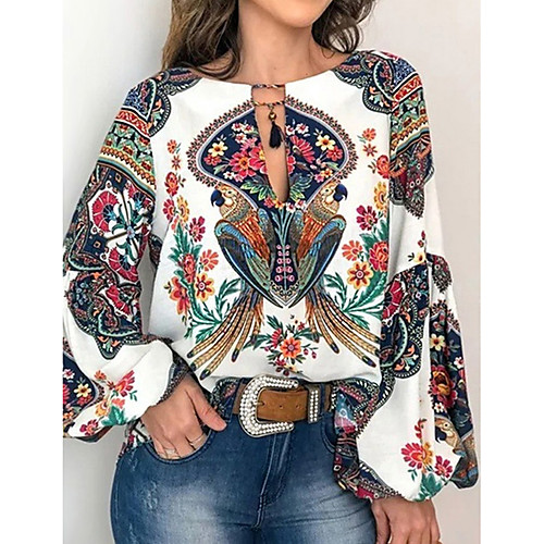 

Women's Geometric Print Shirt Basic White / Blue / Yellow / Orange