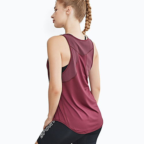 

Women's Yoga Top Patchwork Solid Color Burgundy Mesh Elastane Yoga Running Fitness Vest / Gilet Top Sleeveless Sport Activewear Breathable Quick Dry Comfortable Stretchy