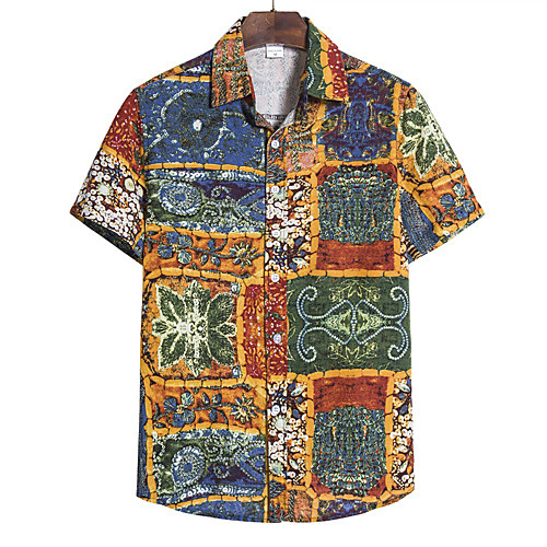 

Men's Tribal Shirt Vintage Street chic Holiday Weekend Blue / Red / Yellow