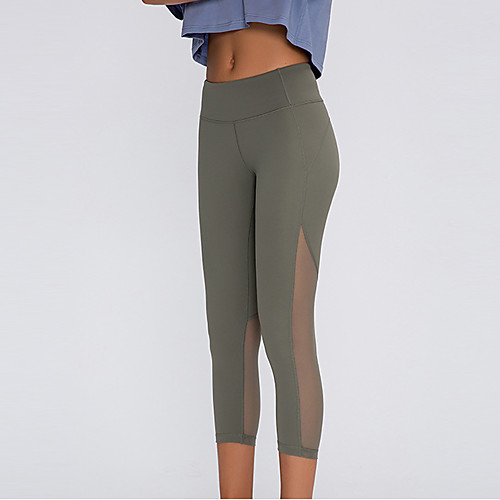 

Women's High Waist Yoga Pants Winter Patchwork Black Green Blue Brown Mesh Elastane Running Fitness Gym Workout 3/4 Capri Pants Sport Activewear Breathable Moisture Wicking Butt Lift Tummy Control