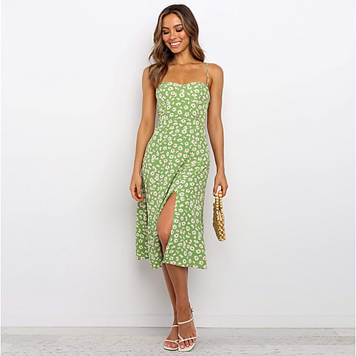 

Women's Sheath Dress Midi Dress - Sleeveless Floral Summer Elegant 2020 Black Blushing Pink Green S M L XL XXL