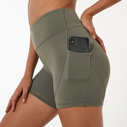 

Women's High Waist Running Shorts Running Base Layer Compression Shorts with Phone Pocket Elastane Sports Bottoms Running Jogging Training Breathable Quick Dry Soft Solid Colored Dark Purple Green
