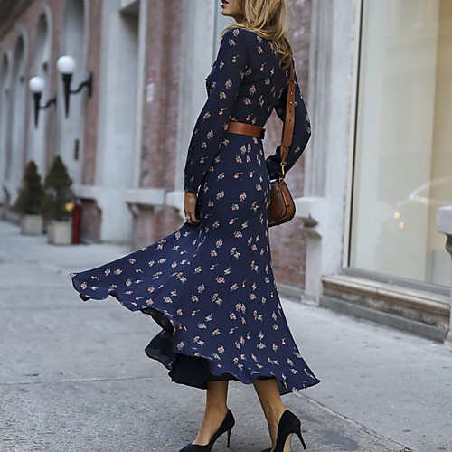 

Women's Shift Dress Midi Dress - Long Sleeve Geometric Summer Casual Daily 2020 Navy Blue S M L XL XXL XXXL