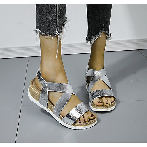 

Women's Sandals Summer Wedge Heel Peep Toe Daily PU Black / Gold / Silver