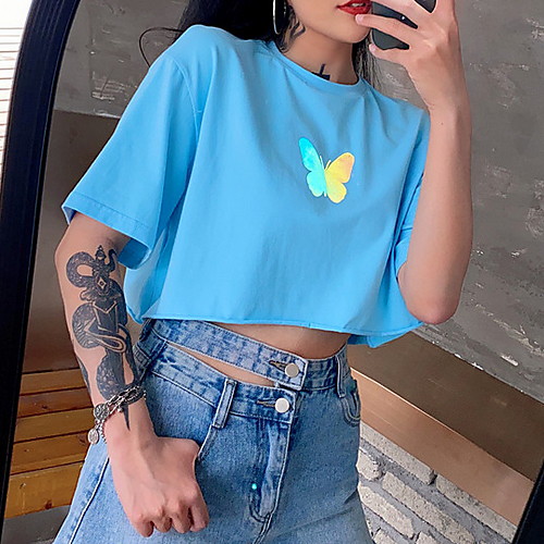 

Women's Geometric Butterfly Print T-shirt Daily White / Blue