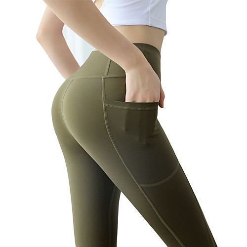 

Women's High Waist Leggings Running Tights Compression Pants with Phone Pocket Elastane Sports Bottoms Running Jogging Training Breathable Quick Dry Sweat-wicking Fashion Army Green Red Grey Black
