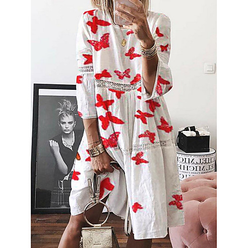 

Women's A-Line Dress Midi Dress - 3/4 Length Sleeve Floral Summer Elegant 2020 White S M L XL XXL XXXL