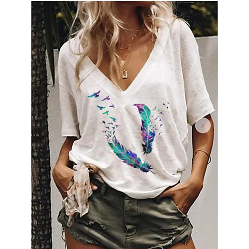 

Women's Graphic T-shirt - Print V Neck Daily White Blue Purple Yellow S M L XL 2XL 3XL
