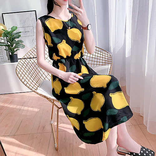 

Women's Yellow Shift Dress - Sleeveless Print Summer Casual 2020 Yellow M L XL