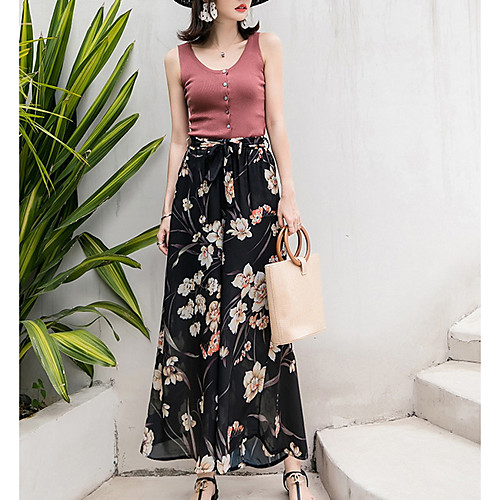 

Women's Active / Basic Wide Leg Pants - Print Wine Black Blue M L XL